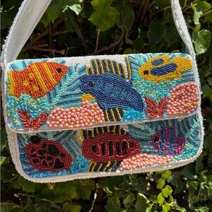 NWT Viral Fish Ocean Design Multicolor Colorful Beaded Bag Made in India